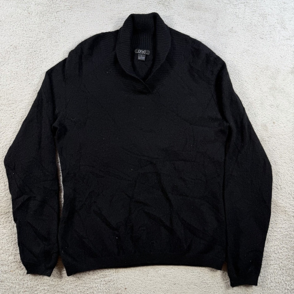 Prive Sweater Womens Large Black 100% Cashmere Shawl Collar Pullover Soft